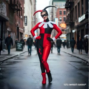 תחפושת הארלי קווין לנשים גרסת הקומיקס שחור אדום